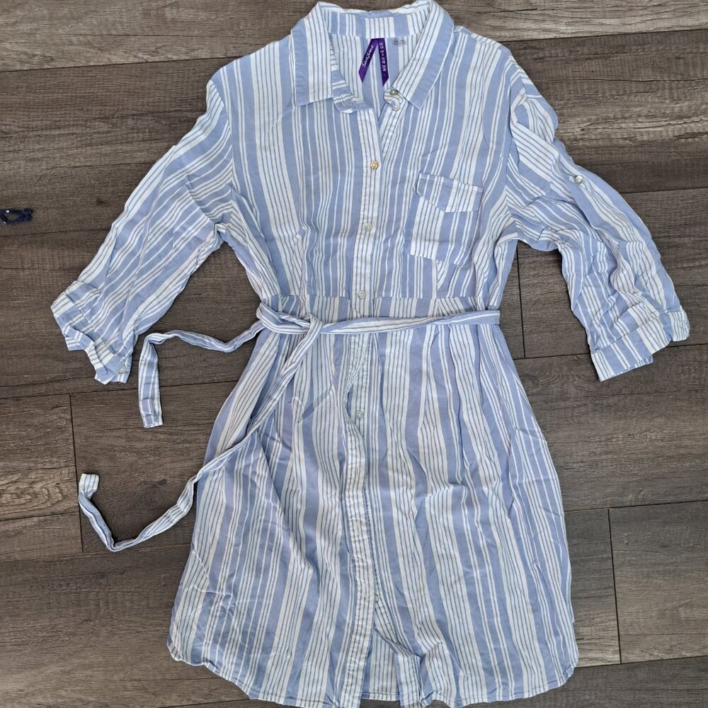 Seraphina blue striped maternity shirt dress